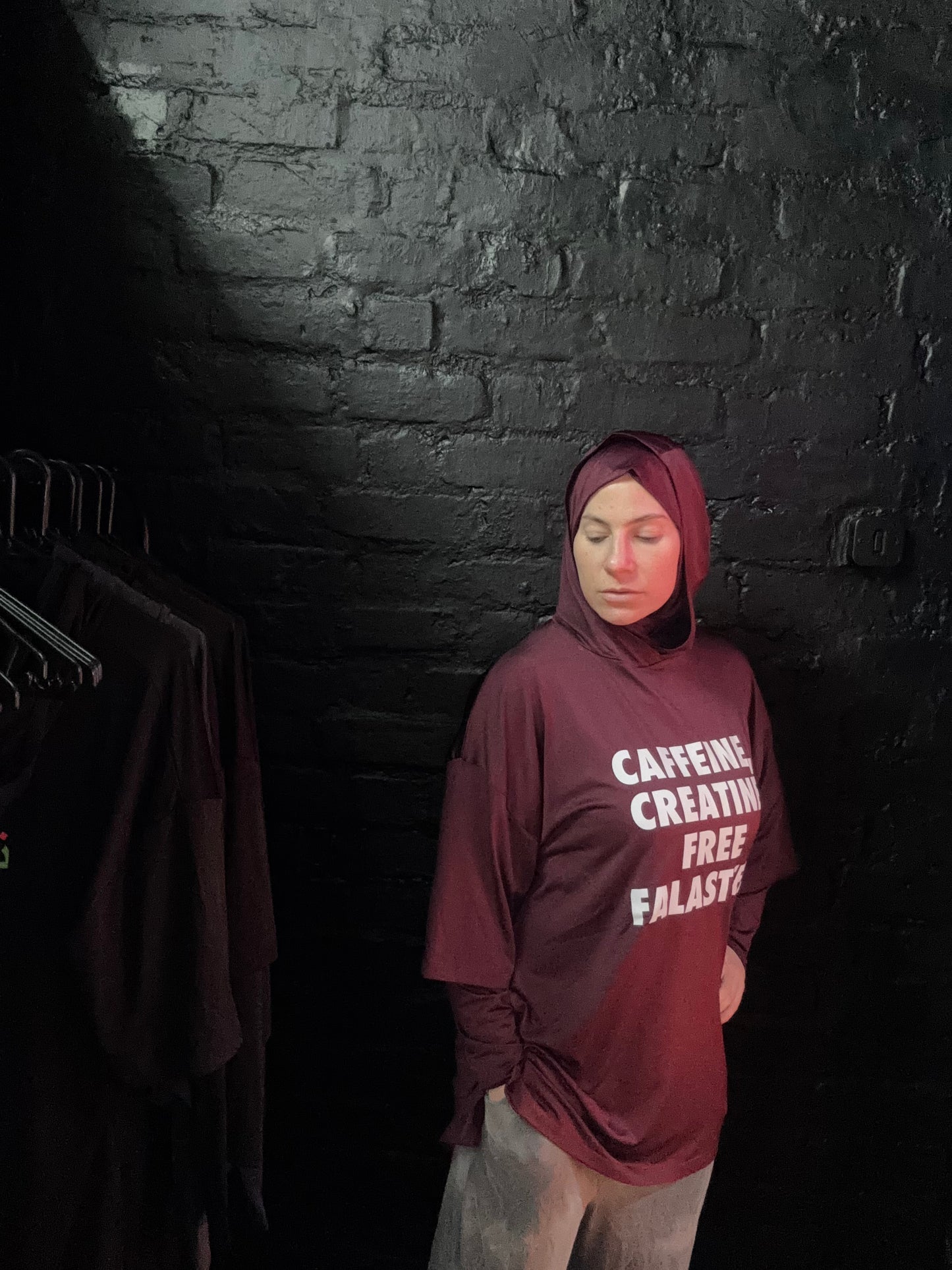 NASR-Hooded Hijab T-"Caffeine, Creatine, Free Falasteen"