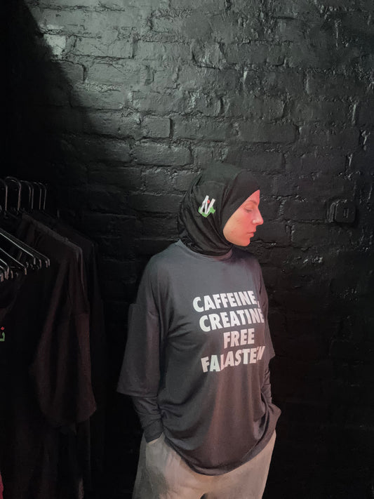 NASR Crew Modesty T-shirt -"Caffeine, Creatine, Free Falasteen"